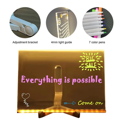 Tablero de mensajes acrílico iluminado, tablero de dibujo brillante regrabable DIY para niños-blackboard for children