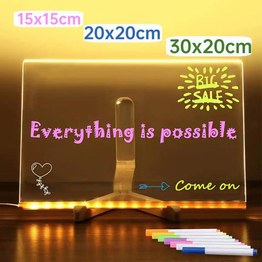 Tablero de mensajes acrílico iluminado, tablero de dibujo brillante regrabable DIY para niños-blackboard for children