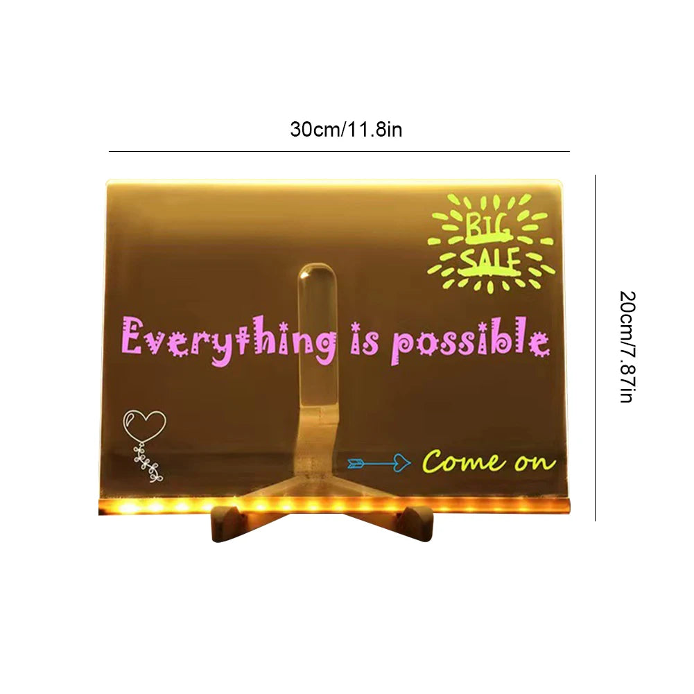 Tablero de mensajes acrílico iluminado, tablero de dibujo brillante regrabable DIY para niños-blackboard for children