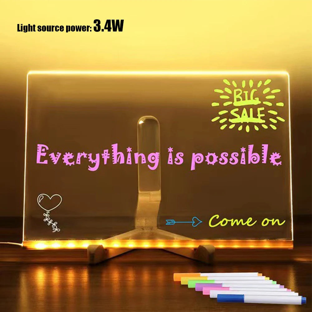 Tablero de mensajes acrílico iluminado, tablero de dibujo brillante regrabable DIY para niños-blackboard for children