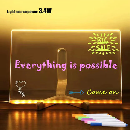 Tablero de mensajes acrílico iluminado, tablero de dibujo brillante regrabable DIY para niños-blackboard for children