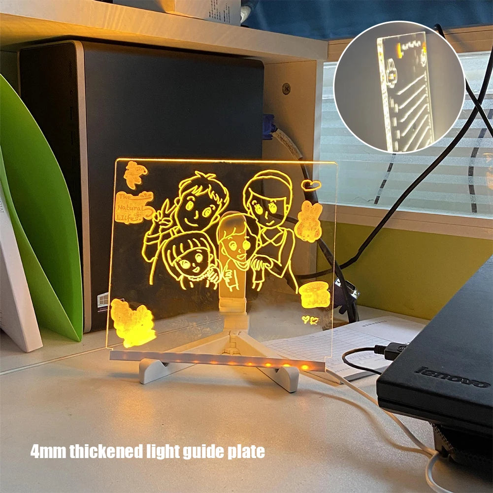 Tablero de mensajes acrílico iluminado, tablero de dibujo brillante regrabable DIY para niños-blackboard for children
