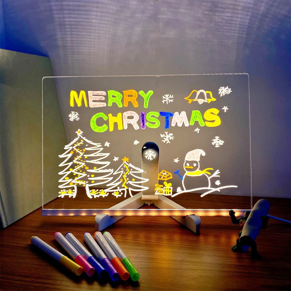 Tablero de mensajes acrílico iluminado, tablero de dibujo brillante regrabable DIY para niños-blackboard for children